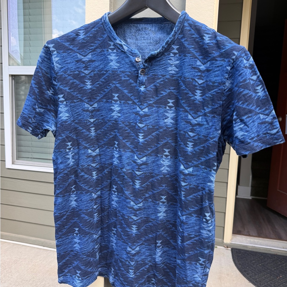 Lucky Brand Blue Patterned Short-Sleeve Henley